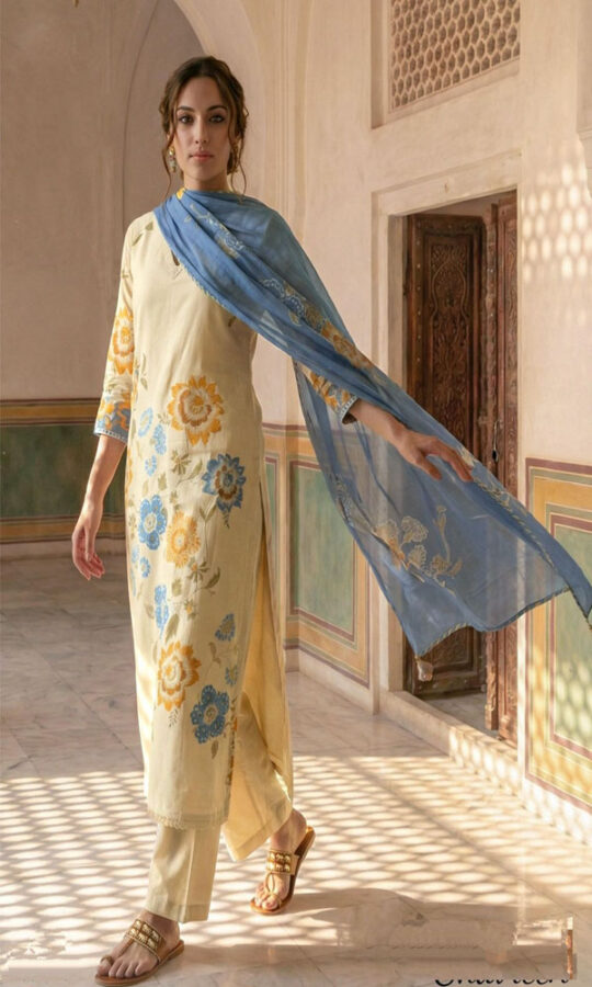 UNSTITCHED LAWN COTTON DIGITAL PRINTED SUIT WITH HANDWORK