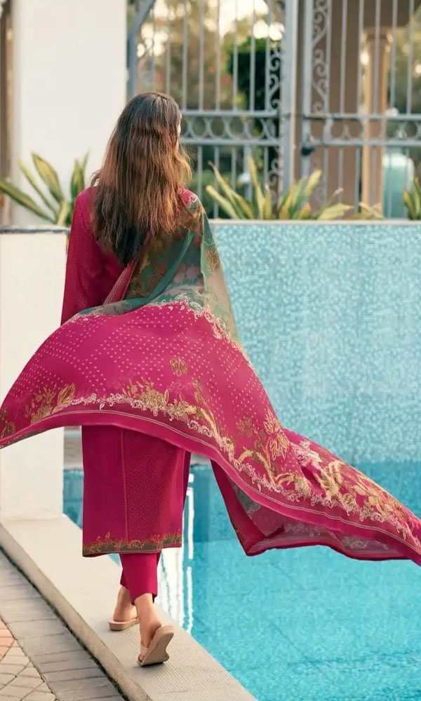 DIGITAL PRINTED JAAM COTTON UNSTITCHED SUIT WITH KHATLI WORK - Image 2