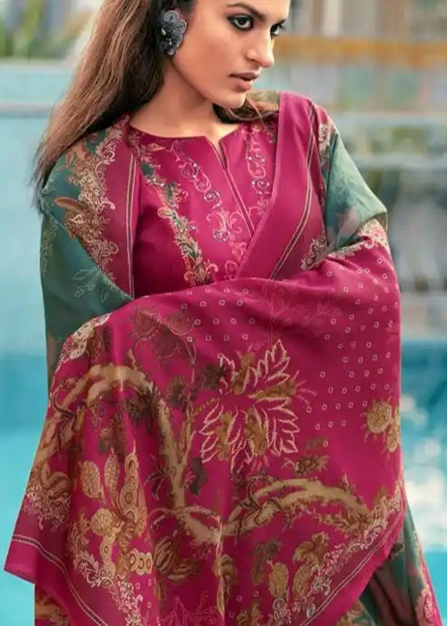 DIGITAL PRINTED JAAM COTTON UNSTITCHED SUIT WITH KHATLI WORK - Image 4