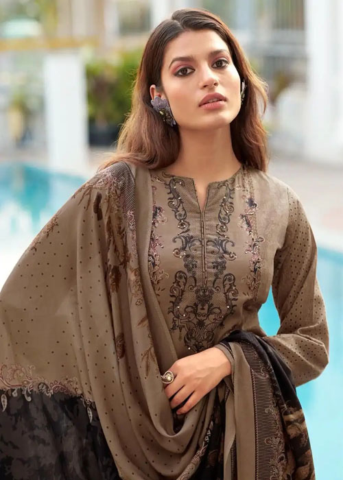 DIGITAL PRINTED JAAM COTTON UNSTITCHED SUIT WITH KHATLI WORK - Image 2