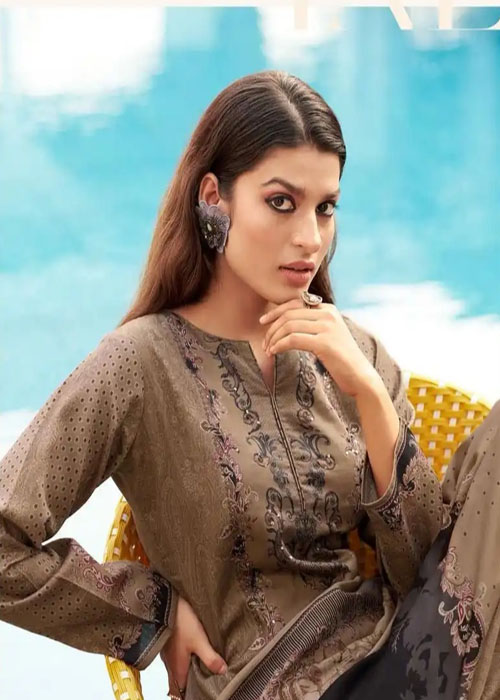 DIGITAL PRINTED JAAM COTTON UNSTITCHED SUIT WITH KHATLI WORK - Image 3