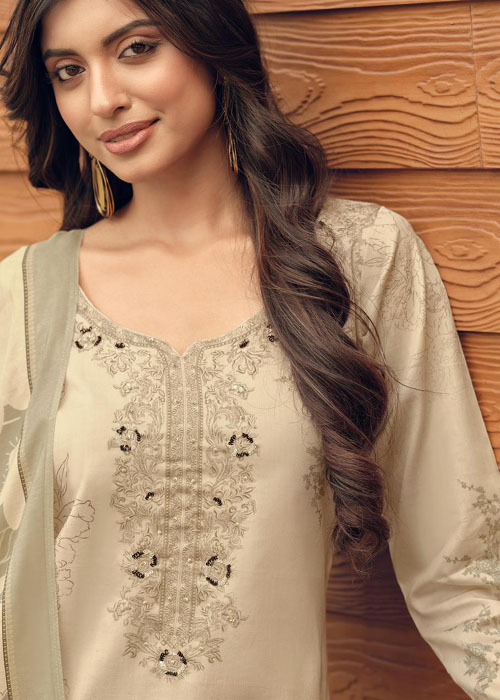 UNSTITCHED JAAM COTTON DIGITAL PRINTED SUIT WITH KHATLI WORK - Image 2