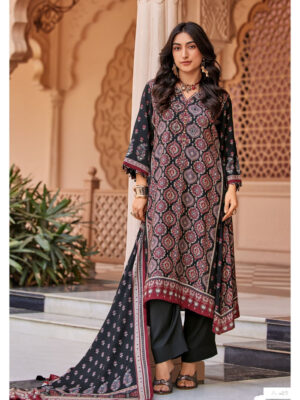 DIGITAL PRINTED UNSTITCHED MUSLIN SUIT WITH MIRROR HANDWORK