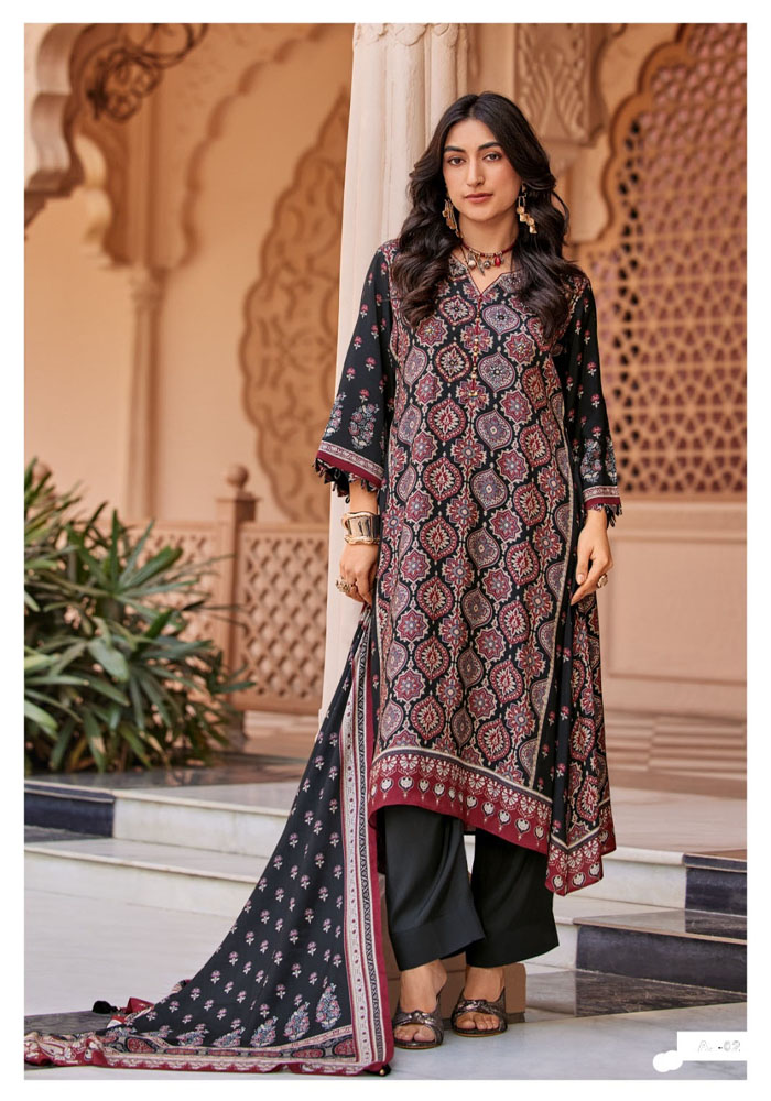 DIGITAL PRINTED UNSTITCHED MUSLIN SUIT WITH MIRROR HANDWORK