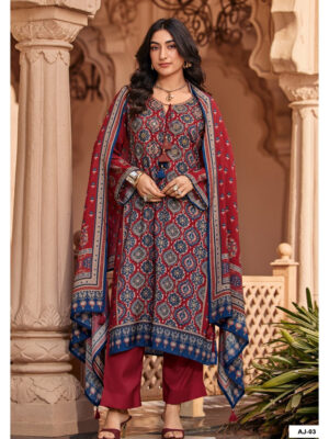 DIGITAL PRINTED UNSTITCHED MUSLIN SUIT WITH MIRROR HANDWORK