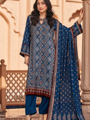 DIGITAL PRINTED UNSTITCHED MUSLIN SUIT WITH MIRROR HANDWORK