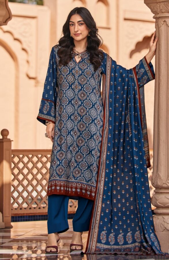 DIGITAL PRINTED UNSTITCHED MUSLIN SUIT WITH MIRROR HANDWORK