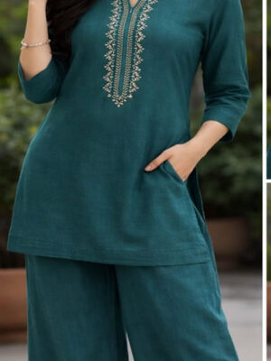 KHADI COTTON CO-ORD WITH HANDWORK (L)