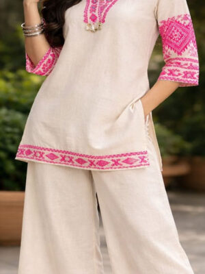 KHADI COTTON CO-ORD WITH HANDWORK (L)