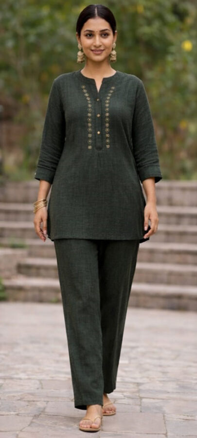 COTTON BLEND CO-ORD WITH EMBROIDERY (M)