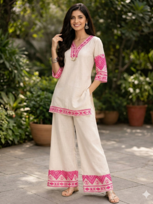 KHADI COTTON CO-ORD WITH HANDWORK (L)