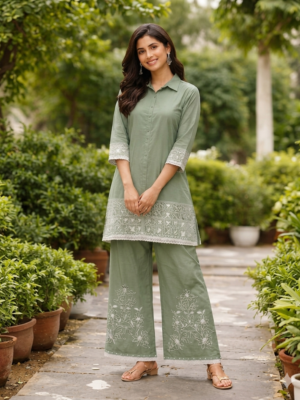 COTTON SILK CO-ORD SET WITH CUTWORK EMBROIDERY (L)