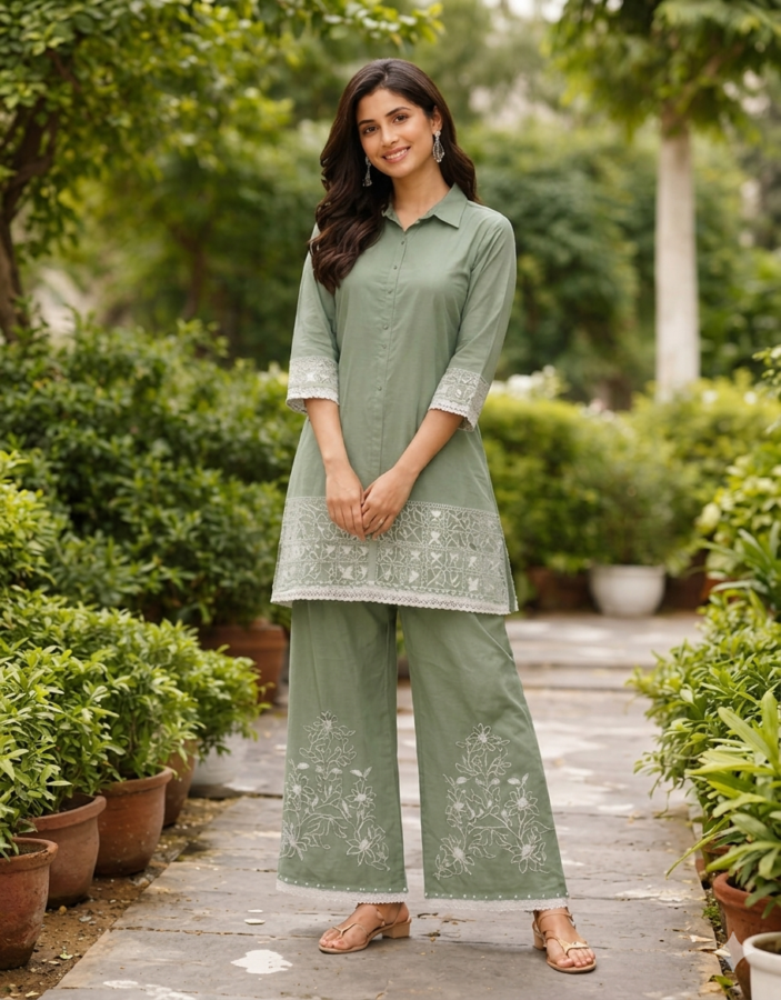 COTTON SILK CO-ORD SET WITH CUTWORK EMBROIDERY (L)