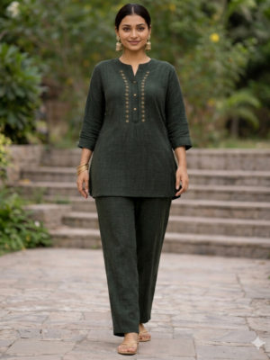 COTTON BLEND CO-ORD WITH EMBROIDERY (M)