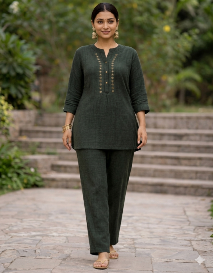 COTTON BLEND CO-ORD WITH EMBROIDERY (M)