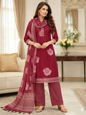 DIGITAL PRINTED UNSTITCHED COTTON SUIT WITH HAND WORK