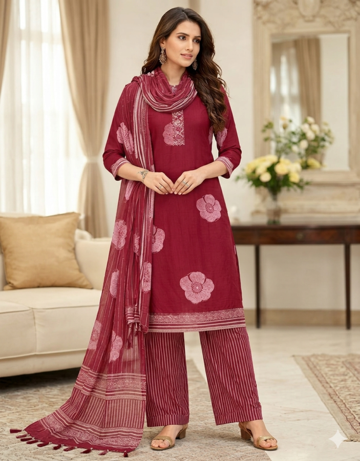 DIGITAL PRINTED UNSTITCHED COTTON SUIT WITH HAND WORK