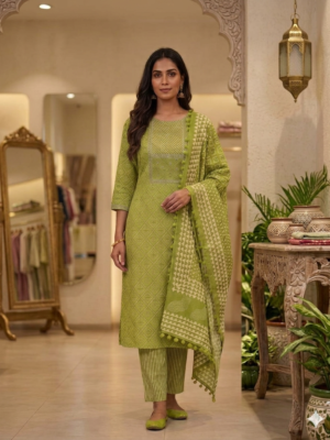 UNSTITCHED COTTON SUIT WITH MIRROR WORK