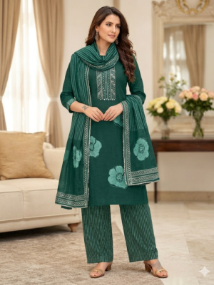 DIGITAL PRINTED UNSTITCHED COTTON SUIT WITH HAND WORK