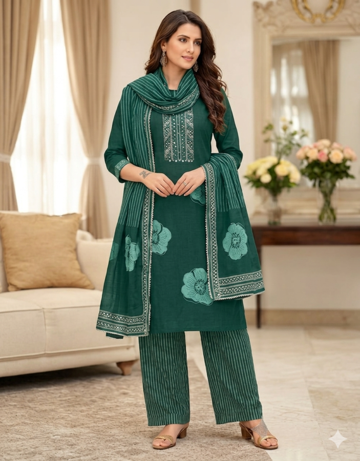 DIGITAL PRINTED UNSTITCHED COTTON SUIT WITH HAND WORK