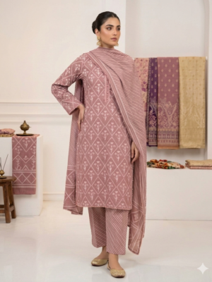 UNSTITCHED COTTON SUIT WITH MIRROR WORK