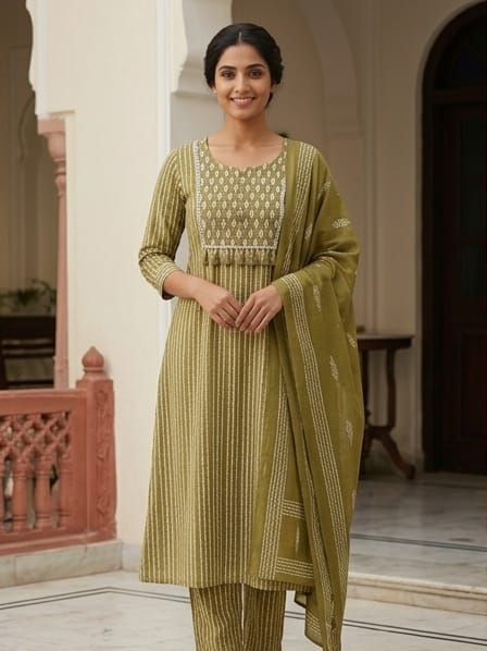 UNSTITCHED COTTON SUIT WITH HANDWORK
