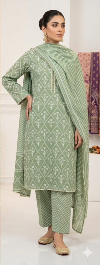 UNSTITCHED COTTON SUIT WITH MIRROR WORK
