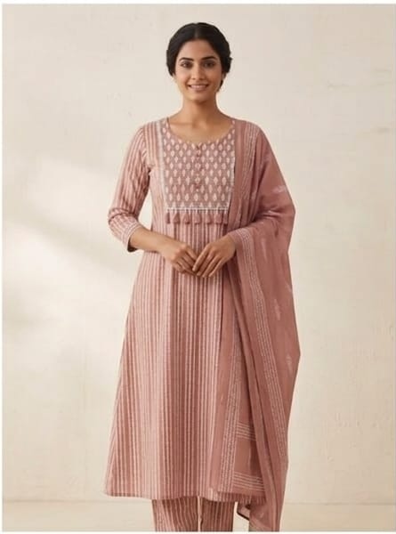 UNSTITCHED COTTON SUIT WITH HANDWORK