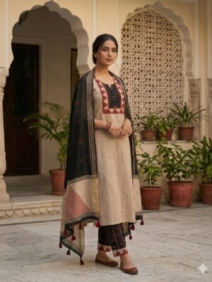 UNSTITCHED COTTON SUIT WITH  HAND WORK