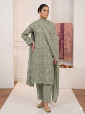 UNSTITCHED COTTON SUIT WITH MIRROR WORK