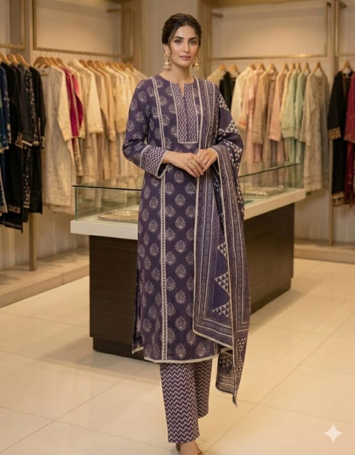 UNSTITCHED COTTON SUIT WITH  LESS WORK