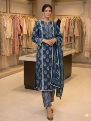 UNSTITCHED COTTON SUIT WITH  LACE WORK