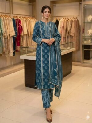 UNSTITCHED COTTON SUIT WITH  LACE WORK
