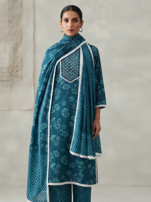 UNSTITCHED COTTON SUIT WITH  LACE WORK