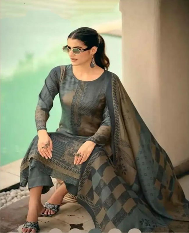 DIGITAL PRINTED UNSTITCHED PASHMINA SUIT WITH LACE WORK - Image 3