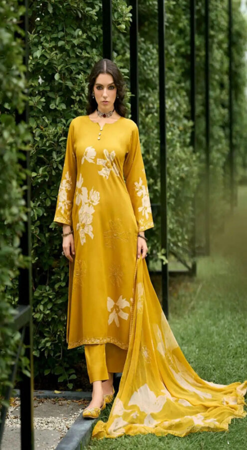 DIGITAL PRINTED UNSTITCHED PASHMINA SUIT WITH DELICATE HANDWORK