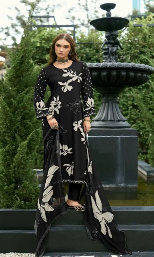 DIGITAL PRINTED UNSTITCHED PASHMINA SUIT WITH DELICATE HANDWORK