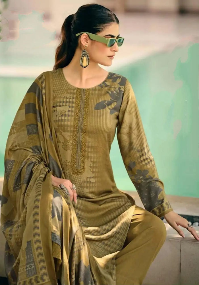 DIGITAL PRINTED UNSTITCHED PASHMINA SUIT WITH LACE WORK - Image 3