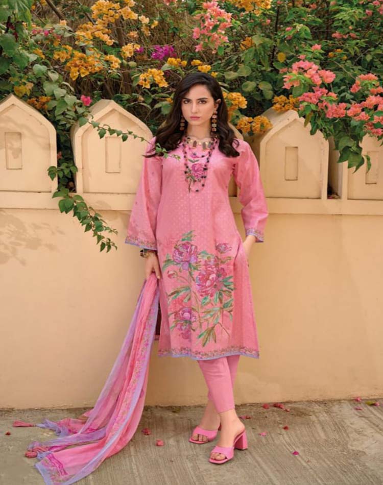 UNSTITCHED LAWN COTTON SUIT WITH FANCY EMBROIDERY