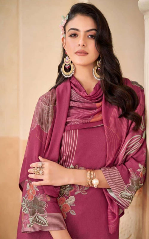 DIGITAL PRINTED SHIMMER PASHMINA UNSTITCHED SUIT WITH HANDWORK - Image 2