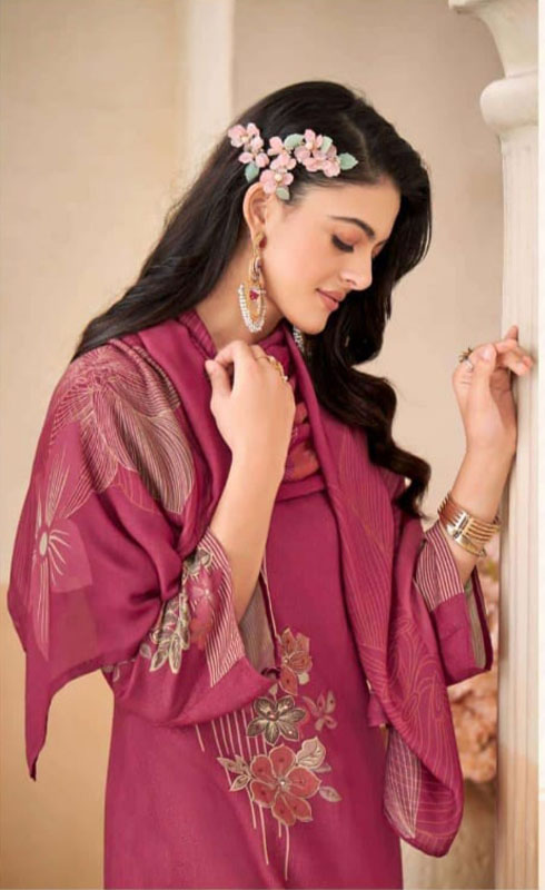 DIGITAL PRINTED SHIMMER PASHMINA UNSTITCHED SUIT WITH HANDWORK - Image 5