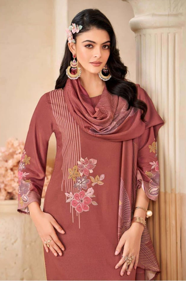 DIGITAL PRINTED SHIMMER PASHMINA UNSTITCHED SUIT WITH HANDWORK - Image 2