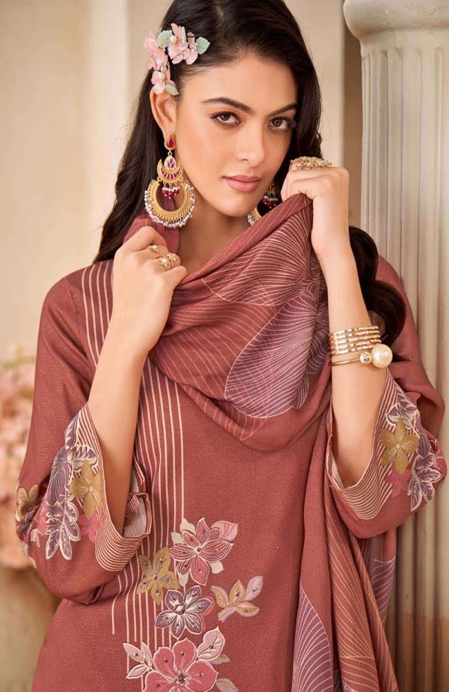 DIGITAL PRINTED SHIMMER PASHMINA UNSTITCHED SUIT WITH HANDWORK - Image 4