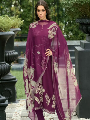 DIGITAL PRINTED UNSTITCHED PASHMINA SUIT WITH DELICATE HANDWORK