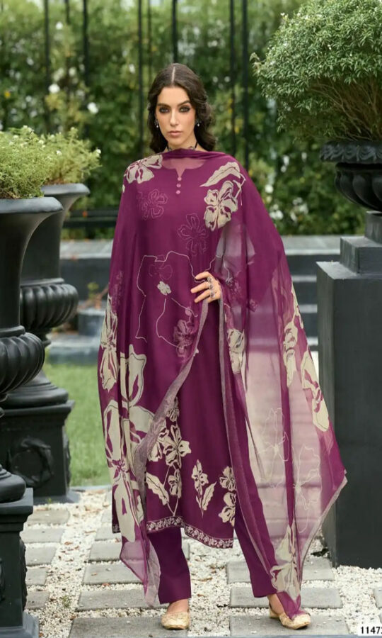 DIGITAL PRINTED UNSTITCHED PASHMINA SUIT WITH DELICATE HANDWORK