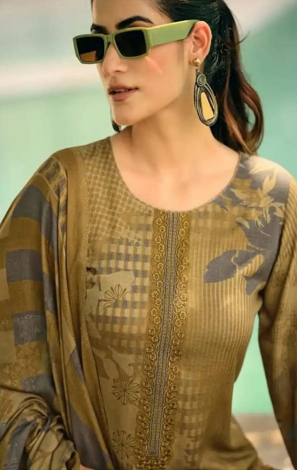 DIGITAL PRINTED UNSTITCHED PASHMINA SUIT WITH LACE WORK - Image 2