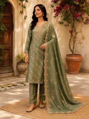 Unstitched jacquard Shimmer Silk Suit with Handwork