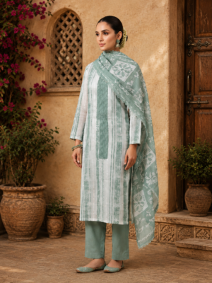 Unstitched Fancy cotton suit with handwork and lacework