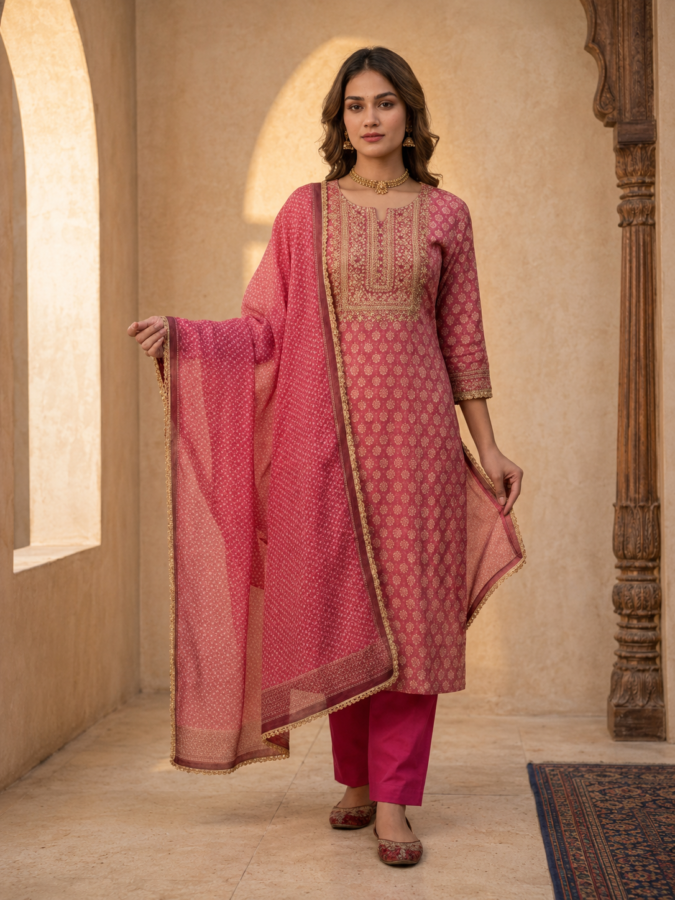 Unstitched Printed Organza suit with embroidery