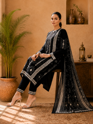 Black Printed Cotton  Suit Set with Dupatta